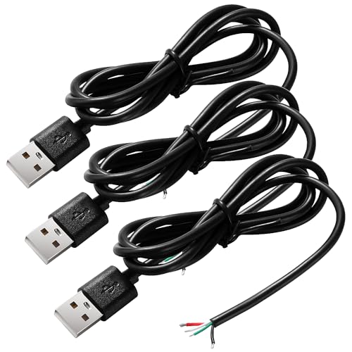 KUOQIY 3 Stücke USB-A Stecker 5V / 3A Pigtail offenes Ende Stromkabel, 1m 22 AWG USB 2.0 Stecker 4-poliger Draht DIY Pigtail-Kabel, für USB-Geräte Reparatur DIY-Kabel von KUOQIY
