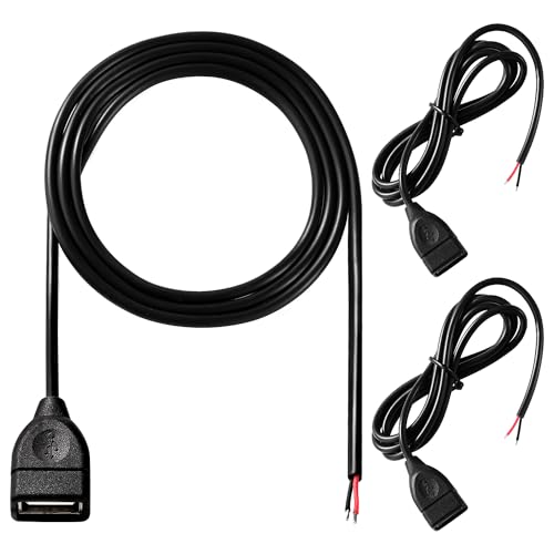 KUOQIY 3 Stücke USB-A Weiblicher 5V / 3A Pigtail offenes Ende Stromkabel, 1m 22 AWG USB 2.0 Weiblicher 2-poliger Draht DIY Pigtail-Kabel, für USB-Geräte Reparatur DIY-Kabel von KUOQIY