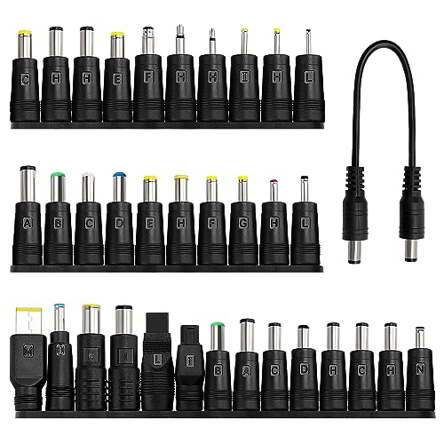 KUOQIY 34 Stücke Universal DC Netzteil Adapter, 5.5x2.1mm DC Hohlstecker Adapter mit 1 Stücke Kabel, für Ventilatoren, Router, Schreibtischlampen, Computer KUOQIY 34 Stücke Universal DC Netzteil Adapter, 5.5x2.1mm DC Hohlstecker Adapter mit 1 Stücke Kabel, für Ventilatoren, Router, Schreibtischlampen, Computer von KUOQIY