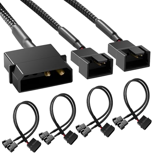 KUOQIY 4 Stücke Molex auf Lüfter Adapter Kabel, 4 Pin Molex auf 2 x 3 Pin / 4 Pin PMW 12V PC-Gehäuselüfter Stromadapterkabel, Molex auf Lüfter Konverter von KUOQIY