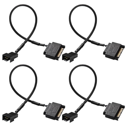 KUOQIY 4 Stücke SATA auf Lüfter Adapter Kabel, 15 Pin SATA auf 3 Pin / 4 Pin PMW 12V PC-Gehäuselüfter Stromadapterkabel, SATA auf Lüfter Konverter von KUOQIY