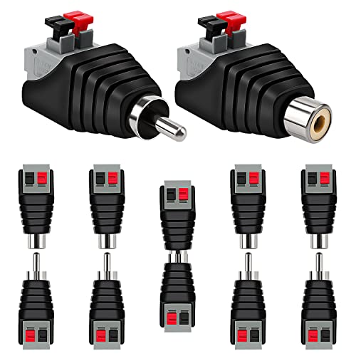 KUOQIY 5 Paar RCA Stecker auf 2 Schraubklemmleiste Lautsprecher Phono, Cinch Stecker & Buchse zu AV 2 Schraubklemme lötfreier Konverter Audio/Video Federpresse für CCTV von KUOQIY