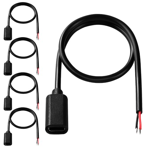 KUOQIY 5 Stücke 30cm 22AWG USB Typ C Buchse Pigtail Stromkabel, 5V 3A USB-C-Buchse auf 2-Poligen Blanken Draht Offenes Ende, USB Typ C Pigtail Kabel-Verlängerungskabel, für LED-Leuchten, Fans KUOQIY 5 Stücke 30cm 22AWG USB Typ C Buchse Pigtail Stromkabel, 5V 3A USB-C-Buchse auf 2-Poligen Blanken Draht Offenes Ende, USB Typ C Pigtail Kabel-Verlängerungskabel, für LED-Leuchten, Fans von KUOQIY