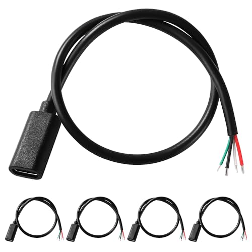 KUOQIY 5 Stücke 30cm 22AWG USB Typ C Buchse Pigtail Stromkabel, 5V 3A USB-C-Buchse auf 4-Poligen Blanken Draht Offenes Ende, USB Typ C Pigtail Kabel-Verlängerungskabel, für LED-Leuchten, Fans KUOQIY 5 Stücke 30cm 22AWG USB Typ C Buchse Pigtail Stromkabel, 5V 3A USB-C-Buchse auf 4-Poligen Blanken Draht Offenes Ende, USB Typ C Pigtail Kabel-Verlängerungskabel, für LED-Leuchten, Fans von KUOQIY