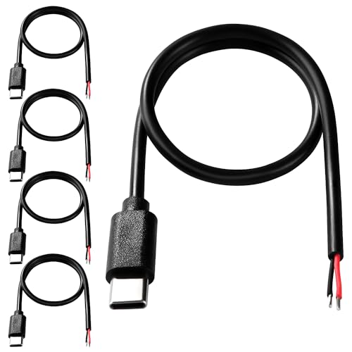KUOQIY 5 Stücke 30cm 22AWG USB Typ C Stecker Pigtail Stromkabel, 5V 3A USB-C-Stecker auf 2-Poligen Blanken Draht Offenes Ende, USB Typ C Pigtail Kabel-Verlängerungskabel, für LED-Leuchten, Fans KUOQIY 5 Stücke 30cm 22AWG USB Typ C Stecker Pigtail Stromkabel, 5V 3A USB-C-Stecker auf 2-Poligen Blanken Draht Offenes Ende, USB Typ C Pigtail Kabel-Verlängerungskabel, für LED-Leuchten, Fans von KUOQIY