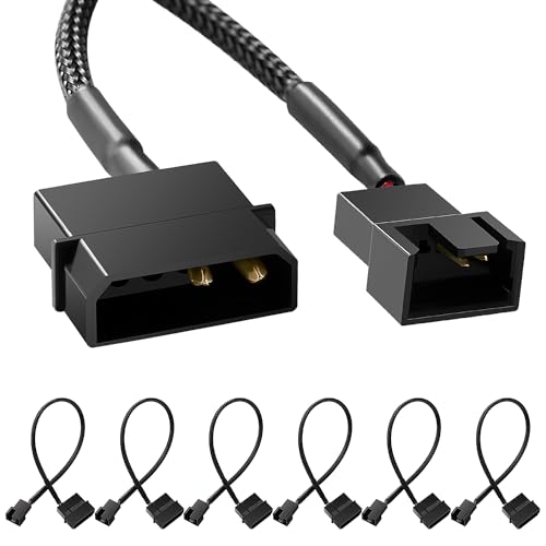 KUOQIY 6 Stücke Molex auf Lüfter Adapter Kabel, 4 Pin Molex auf 3 Pin / 4 Pin PMW 12V PC-Gehäuselüfter Stromadapterkabel, Molex auf Lüfter Konverter von KUOQIY