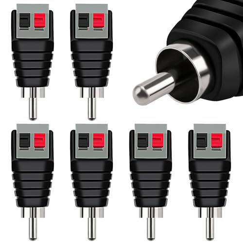 KUOQIY 6 Stücke RCA Stecker auf 2 Schraubklemmleiste Lautsprecher Phono, Cinch Stecker zu AV 2 Schraubklemme lötfreier Konverter Audio/Video Federpresse für CCTV (Stecker Cinch-Adapter) von KUOQIY