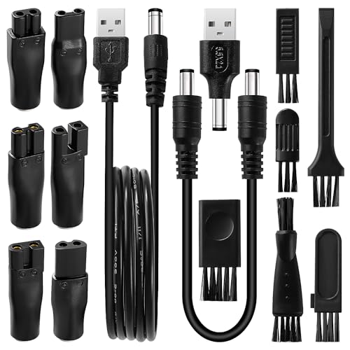 KUOQIY 9 Stücke Rasierer-Ladekabel-Set, 5V Rasierer Ladegerät Netzkabel USB Adapter Set, USB Shaver Charger Cable, mit 6 Stücke Pinsel, für eine Vielzahl von elektrischen Haarschneidern, Rasierern von KUOQIY