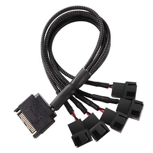 KUOQIY SATA auf Lüfter Splitter Adapter Kabel, 15 Pin auf 5 x 3/4 Pin PMW 12V PC-Gehäuselüfter Stromadapterkabel, Konverter von KUOQIY