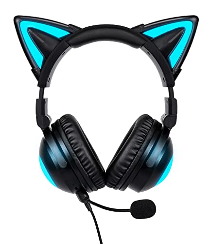 KUQIRMAOERJI Neue Kabellose Katzenohr-Kopfhörer (12 Farbwechsel), 8 Blinkmodi,mit anschließbarem HD-Mikrofon und Mikrofon-Stummschalttaste, 3,5-mm-Buchse, Gaming Pro (Black) von KUQIRMAOERJI
