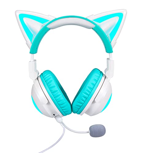 NEUE MIKO-V Kabellose Katzenohr-Kopfhörer (12 Farbwechsel) Sieben Blinkmodus, mit anschließbarem HD-Mikrofon und Mikrofon-Stummschalttaste, 3,5-mm-Buchse, Gaming für PS4, PS5, Xbox One, PC (Grün) von KUQIRMAOERJI
