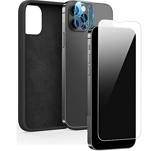 KURT HOME Premium Schutzhülle Set Kompatibel für iPhone 13 Pro Komplettschutz mit Displayschutz Panzerfolie + Kameraschutz + Silikonhülle Slim Griffig Schwarz Microfaser Case (iPhone 13 Pro) von KURT HOME