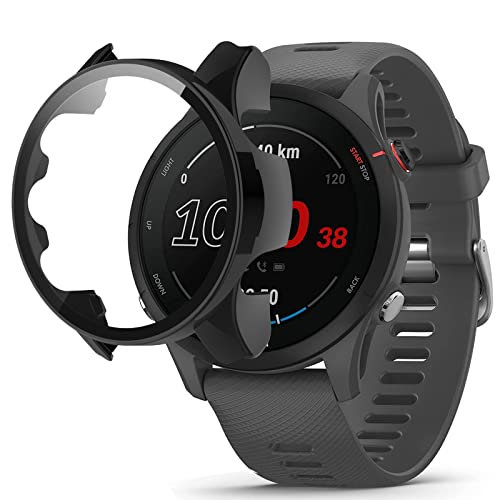 KUSINHOKA Hard Hülle für Garmin Forerunner 255 mit Anti-Kratzen Schutzfolie, HD Klar Displayschutzfolie Vollständige Abdeckung [Stoßfest] PC Schutzhülle für Garmin Forerunner 255, Schwarz von KUSINHOKA