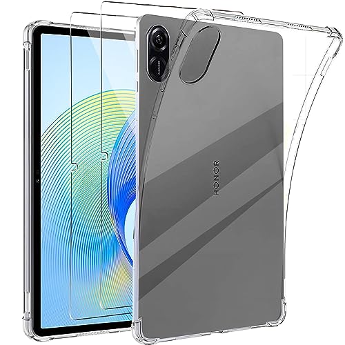 KUSINHOKA Hülle für Honor Pad X9/Honor Pad X8 Pro + [2 Stück] Schutzfolie, Ultradünn [Stoßfest] [Anti-Kratzen] Weich Silikon Shock-Absorption Schutzhülle für Honor Pad X9/Pad X8 Pro, Transparente von KUSINHOKA