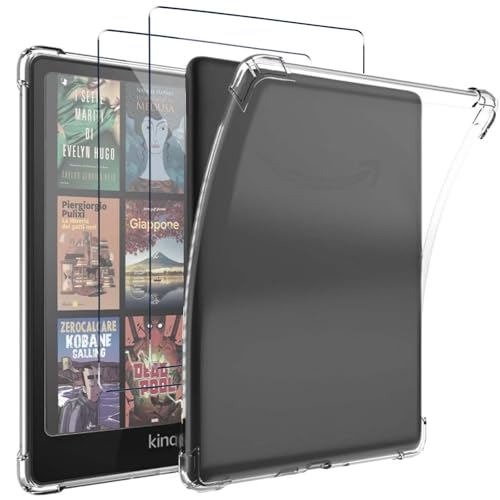 KUSINHOKA Hülle für Kindle Paperwhite 2024 7 Zoll/Kindle Colorsoft Signature Edition mit 2 Stück Schutzfolie, Ultradünn [Stoßfest] Anti-Kratzen Weich Silikon Case Schutzhülle, Transparente von KUSINHOKA