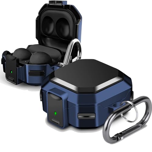 KUSINHOKA Hülle für Samsung Galaxy Buds 2 Pro/Buds FE/Buds 2/Buds Live/Buds Pro, Hybrid Schwerlast Rüstung Anti-Verloren [Stoßfest] Schutzhülle Ohrhörer Abdeckung Case mit Karabiner, Blau von KUSINHOKA