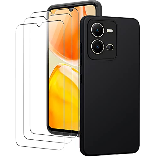 KUSINHOKA Hülle für Vivo X80 Lite + 3 Stück Panzerfolie, Weich TPU Matt Anti-Kratzer Handyhülle Ultradünn Stoßfest Schutzhülle Fallschutz Kameraschutz Protective Case für Vivo X80 Lite, Schwarz von KUSINHOKA