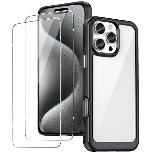 KUSINHOKA Hülle für iPhone 16 Pro Max mit 2 Stück Schutzfolie, Ultradünn Transparent PC Schutzhülle, Weiche Kante [Anti-Kratzer] [Stoßfest] Case Handyhülle für iPhone 16 Pro Max von KUSINHOKA