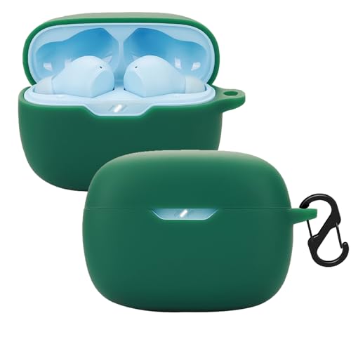 KUSINHOKA Silikonhülle Kompatibel mit JBL Wave Beam 2 mit Karabiner, Schlank Stoßfest Kopfhörer Hülle, Weiches TPU Ohrhörer Schutzhülle Abdeckung Unterstützt kabelloses Laden, Grün von KUSINHOKA