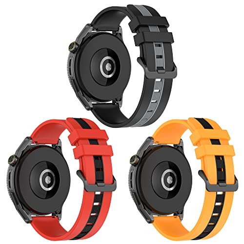 KUTEWEU Amazfit GTR 3/GTR 3 Pro/GTR 2e Armband,22mm Edelstahl Verschluss Silikon Sport Uhrenbänder kompatibel für Amazfit GTR 2/3 Stratos/GTR 47mm/2 Stratos (Schwarz Grau+Rot Schwarz+Gelb Schwarz) von KUTEWEU