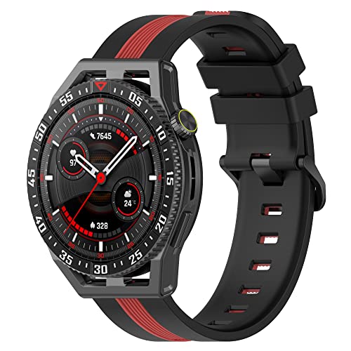 KUTEWEU Amazfit GTR 3/GTR 3 Pro/GTR 2e Armband,22mm Edelstahl Verschluss Silikon Sport Uhrenbänder kompatibel für Amazfit GTR 2/3 Stratos/GTR 47mm/2 Stratos (Schwarz Rot) von KUTEWEU