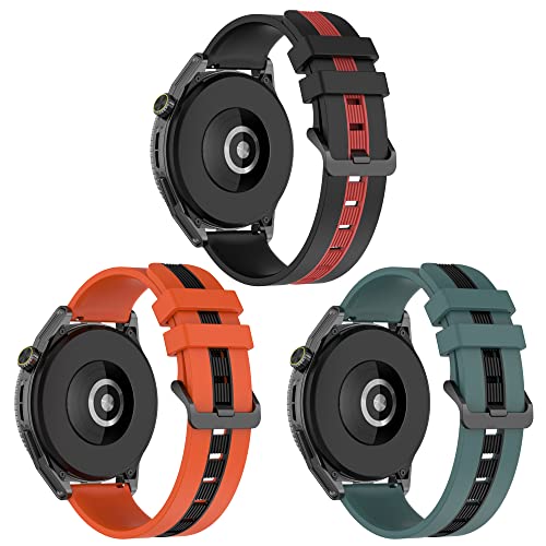 KUTEWEU Amazfit GTR 3/GTR 3 Pro/GTR 2e Armband,22mm Edelstahl Verschluss Silikon Sport Uhrenbänder kompatibel für Amazfit GTR 2/3 Stratos/GTR 47mm/2 Stratos (Schwarz Rot+Orange Schwarz+Grün Schwarz) von KUTEWEU