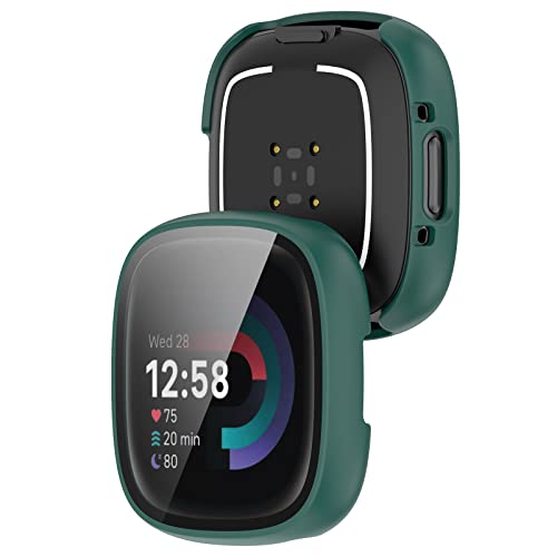 KUTEWEU Hülle Kompatibel mit Fitbit Versa 4/ Fitbit Sense 2, 9H Härte Mit Glasfolie Schutzfolie Anti Kratzen PC Cover Schutzhülle Case für Fitbit Versa 4/ Sense 2 Smartwatch (2 Stück Grün) von KUTEWEU