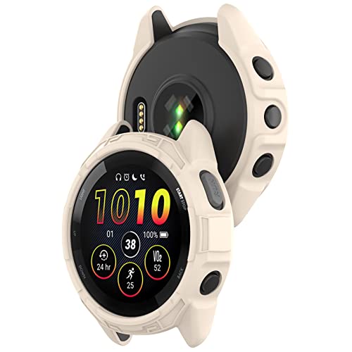 KUTEWEU Hülle Kompatibel mit Garmin Forerunner 265S Sports SmartWatch Cover, TPU Stoßdämpfend Schutzhülle Silikon Ultradünne Flexibles Kratzfest Gehäuse für Garmin Forerunner 265s (2 Stück Beige) von KUTEWEU