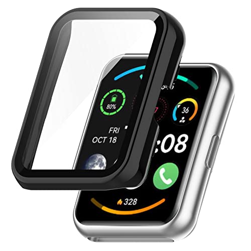 KUTEWEU Hülle Kompatibel mit Huawei Watch Fit, 2 Stück PC Cover Shell Schutzhülle Ersatz Case für Huawei Watch Fit/Oppo Watch Free Smartwatch (2 Stück Schwarz) von KUTEWEU
