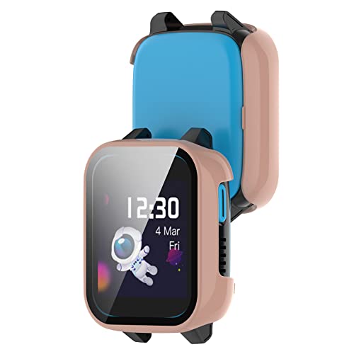 KUTEWEU Hülle Kompatibel mit Xplora XGO3 Uhr, 9H Härte Mit Glasfolie Schutzfolie Anti Kratzen PC Cover Shell Schutzhülle Case Bumper für Xplora X GO3 Smart Watch Zubehör (2 Stück Rosa) von KUTEWEU