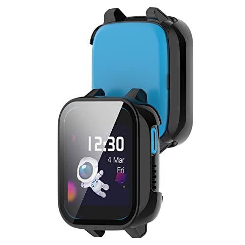 KUTEWEU Hülle Kompatibel mit Xplora XGO3 Uhr, 9H Härte Mit Glasfolie Schutzfolie Anti Kratzen PC Cover Shell Schutzhülle Case Bumper für Xplora X GO3 Smart Watch Zubehör (2 Stück Schwarz) von KUTEWEU