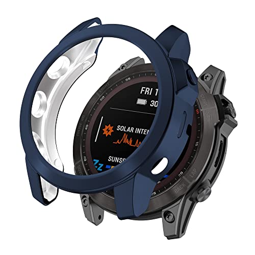 KUTEWEU Hülle für Garmin Fenix7X/Fenix7X Solar Mit Schutzfolie, TPU Schutzfolie Anti Kratzen Cover Uhr Shell Schutzhülle Case Bumper für Garmin Fenix 6X/Fenix 6X Pro/Fenix 5X Plus (Blau) von KUTEWEU