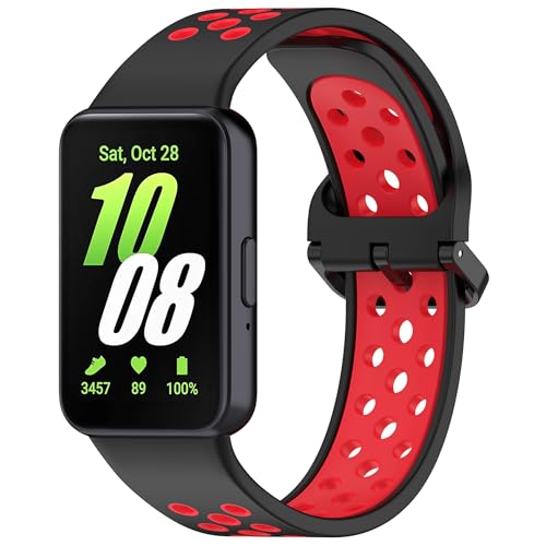 KUTEWEU Zweifarbig Armband Kompatibel mit Samsung Galaxy Fit 3 SM-R390 Armbänder, Zwei Farben Silikon Ersatzarmband Sport Armbänder Weiches Uhrenarmband für Samsung Galaxy Fit 3 (Schwarz Rot) von KUTEWEU