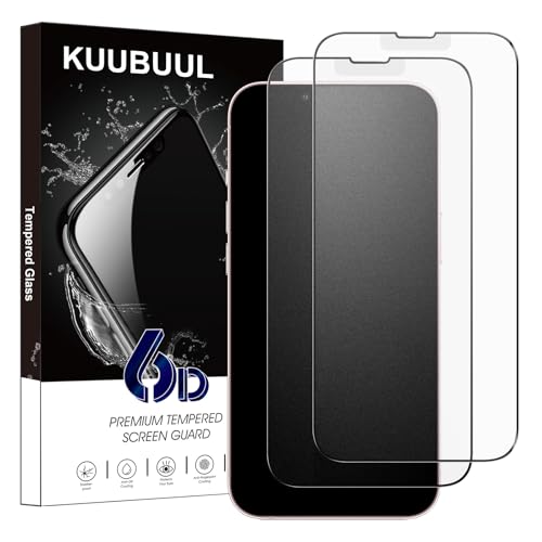 KUUBUUL Matte Schutzfolie für iPhone 13/13 Pro/iPhone 14 6,1 Zoll, [2 Stück] Komplettes gehärtetes Glas, matt, Anti-Fingerabdruck und blendfrei, einfache Installation, Härtegrad 9H, blasenfrei von KUUBUUL