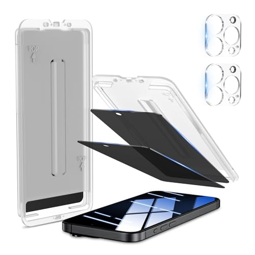 KUUBUUL für Panzerglas Sichtschutz für iPhone 14 Pro Max, [Automatische Staubentfernung][2+2 Stück] Privatsphäre Bildschirmschutz und Kamera Schutz, Anti-Kratzer, Bläschenfrei, Anti Spy Folie von KUUBUUL