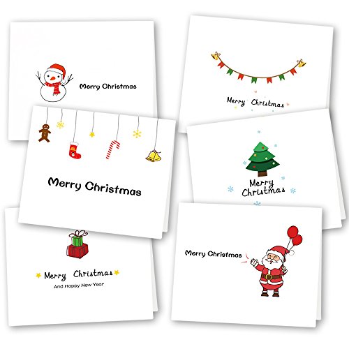 KUUQA 36 Stück 6 Designs Weihnachtsgrußkarten mit Umschlägen und Aufklebern von KUUQA