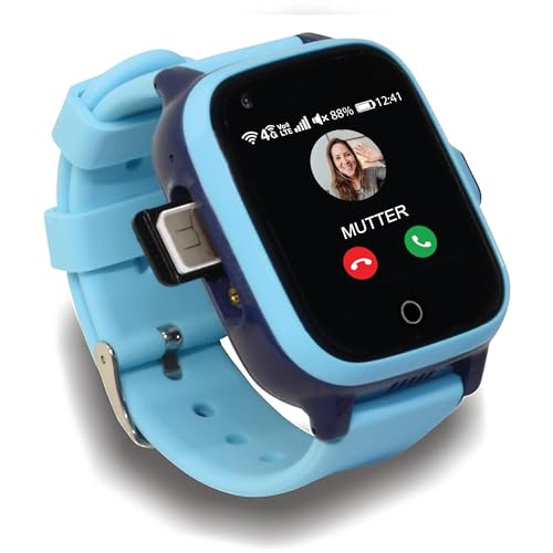 KUUS. W2 Smartwatch Kinder Mit GPS und Telefon - GPS Tracker Kinder mit ortung - Kinder Smartwatch mit GPS mit SIM, Videoanruf Telefonieren, SOS Anrufen IP67 wasserdichte GPS Tracker Kinderuhr Blau von KUUS.