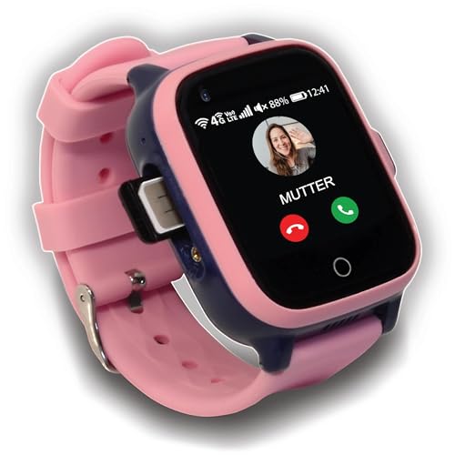 KUUS. W2 Smartwatch Kinder Mit GPS und Telefon - GPS Tracker Kinder mit ortung - Kinder Smartwatch mit GPS mit SIM, Videoanruf Telefonieren, SOS Anrufen IP67 wasserdichte GPS Tracker Kinderuhr (Rosa) von KUUS.