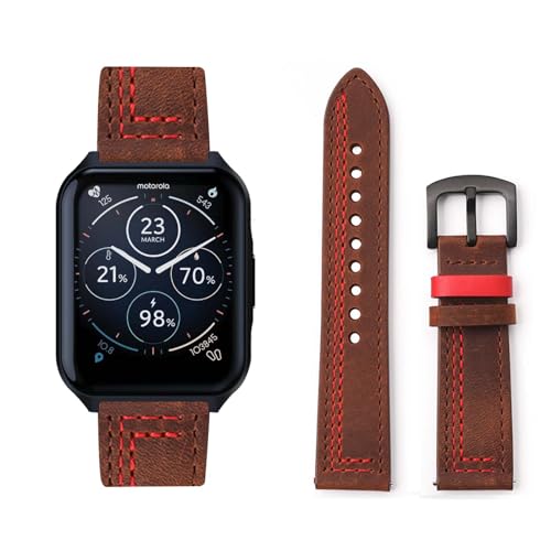 KUWAI Armband Kompatibel mit Motorola Moto Watch 70 Armbänder, Vintage Leder mit Edelstahl Metallschnalle Elegant Sport Ersatzarmband für Motorola Watch 70 Uhrenarmband für Herren und Damen (N) von KUWAI