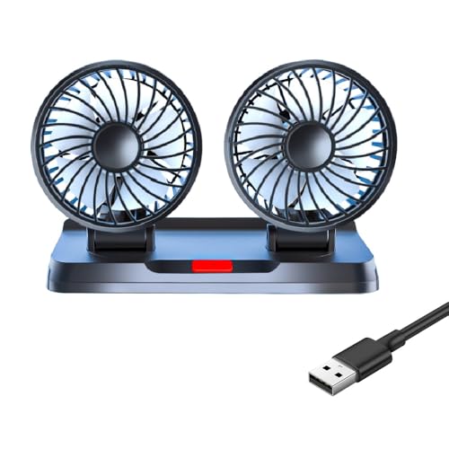 KUWUNG Ventilator Auto USB, Doppelkopf 360° Drehbar USB Auto Ventilator mit 3 Geschwindigkeiten, Doppellüfter Geeignet mit USB Schnittstelle für Auto, WohnmobilHeim, Büro, Camping von KUWUNG