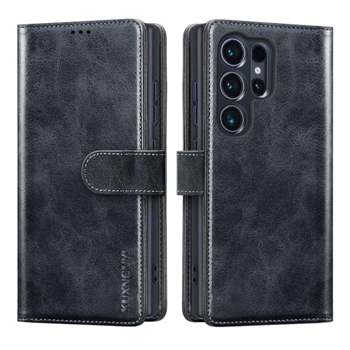 Handyhülle für Samsung Galaxy S25 Ultra Hülle PU Lederhülle Klappbar Tasche Stoßfeste Magnetische Kartenfach Standfunktion Klapphülle Schutzhülle 25Ultra S25Ultra 5G, Schwarz von KUXNGUYI