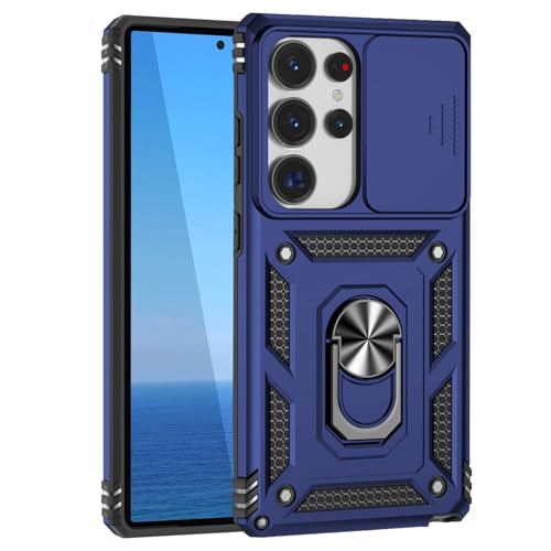 KUXNGUYI Kompatibel mit Samsung Galaxy S25 Ultra Hülle mit Kameraschutz & 360° Metall Ring Ständer, 25Ultra S25Ultra 5G Schutzhülle Stoßfestes Robustes Stoßfänger Handyhülle, Blau von KUXNGUYI