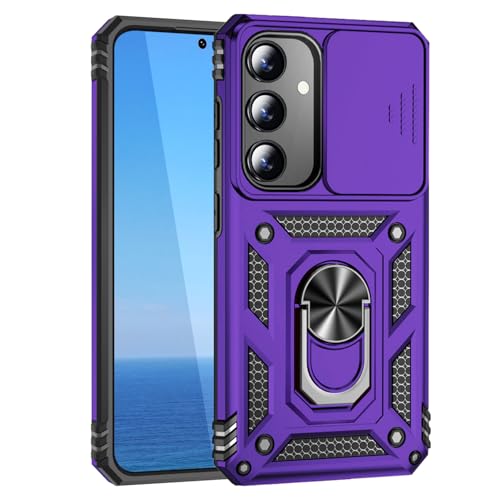 Kompatibel mit Samsung Galaxy S25/Galaxy S24 Hülle mit Kameraschutz & 360° Metall Ring Ständer, Schutzhülle Stoßfestes Robustes Stoßfänger Handyhülle Für SamsungS25 S 25 GalaxyS25 5G, Lila von KUXNGUYI