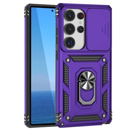 KUXNGUYI Kompatibel mit Samsung Galaxy S25 Ultra Hülle mit Kameraschutz & 360° Metall Ring Ständer, 25Ultra S25Ultra 5G Schutzhülle Stoßfestes Robustes Stoßfänger Handyhülle, Lila von KUXNGUYI