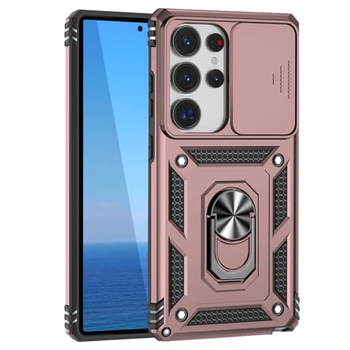 KUXNGUYI Kompatibel mit Samsung Galaxy S25 Ultra Hülle mit Kameraschutz & 360° Metall Ring Ständer, 25Ultra S25Ultra 5G Schutzhülle Stoßfestes Robustes Stoßfänger Handyhülle, Roségold von KUXNGUYI