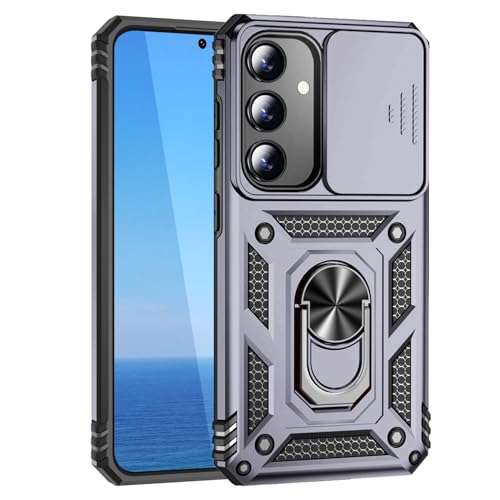 Kompatibel mit Samsung Galaxy S25/Galaxy S24 Hülle mit Kameraschutz & 360° Metall Ring Ständer, Schutzhülle Stoßfestes Robustes Stoßfänger Handyhülle Für SamsungS25 S 25 GalaxyS25 5G, Silber von KUXNGUYI