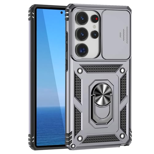 KUXNGUYI Kompatibel mit Samsung Galaxy S25 Ultra Hülle mit Kameraschutz & 360° Metall Ring Ständer, 25Ultra S25Ultra 5G Schutzhülle Stoßfestes Robustes Stoßfänger Handyhülle, Silber von KUXNGUYI
