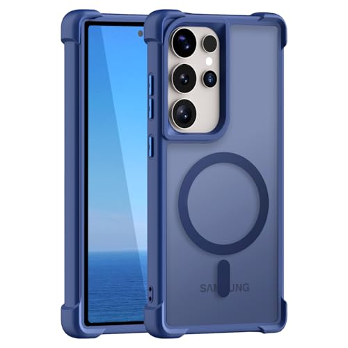 KUXNGUYI Magnetisch Hülle für Samsung Galaxy S25 Ultra 5G, Kompatibel mit MagSafe, Transluzente Matt Rückseite Stoßfeste Handyhülle S25Ultra Schutzhülle (Blau, Galaxy S25 Ultra) von KUXNGUYI