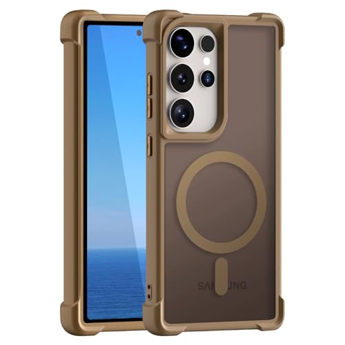 KUXNGUYI Magnetisch Hülle für Samsung Galaxy S25 Ultra 5G, Kompatibel mit MagSafe, Transluzente Matt Rückseite Stoßfeste Handyhülle S25Ultra Schutzhülle (Gold, Galaxy S25 Ultra) von KUXNGUYI