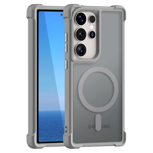 KUXNGUYI Magnetisch Hülle für Samsung Galaxy S25 Ultra 5G, Kompatibel mit MagSafe, Transluzente Matt Rückseite Stoßfeste Handyhülle S25Ultra Schutzhülle (Grau, Galaxy S25 Ultra) von KUXNGUYI